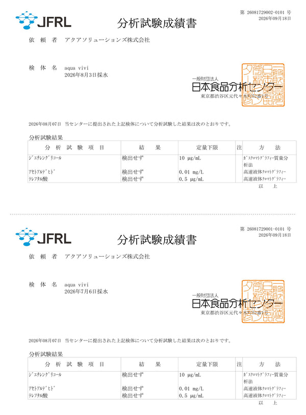 分析試験成績書（一般財団法人 日本食品分析センター）